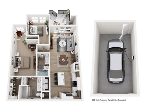 Floor plan for 2 beds, 2 baths, 1090 sqft